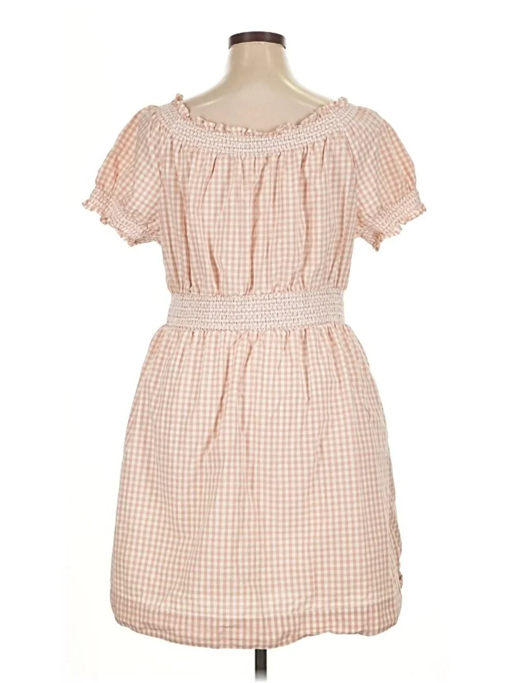 J.Crew Smocked Puff Sleeve Cotton Poplin Gingham Dress Pink XL